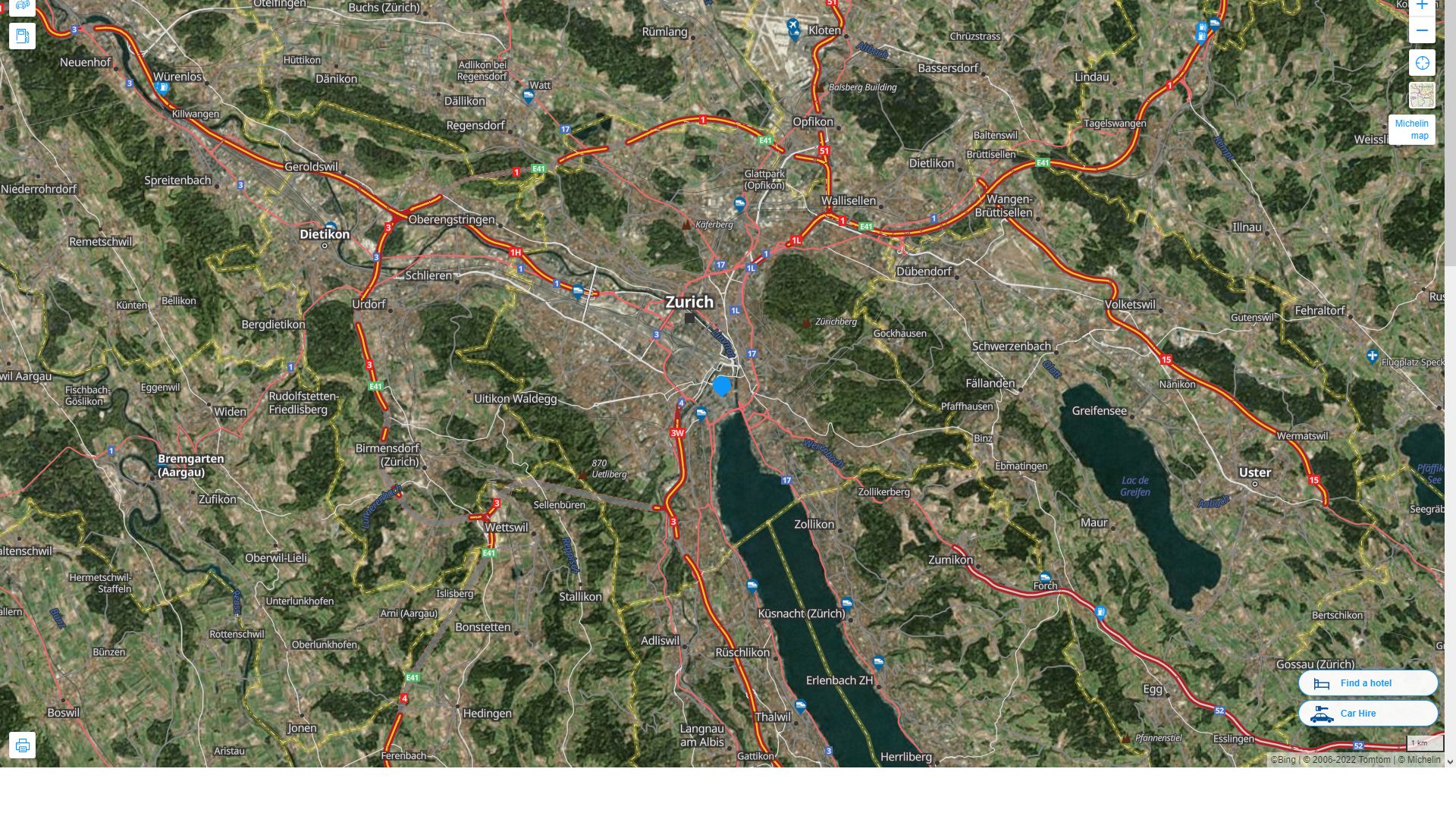 Zurich Suisse Autoroute et carte routiere avec vue satellite